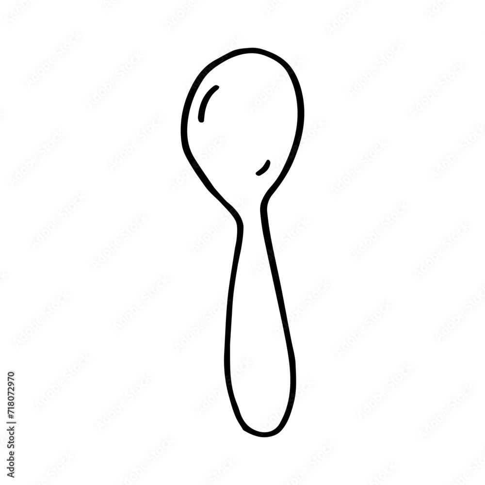 Black and white vector illustration of spoon in doodle style Black and white vector illustration of spoon in doodle style