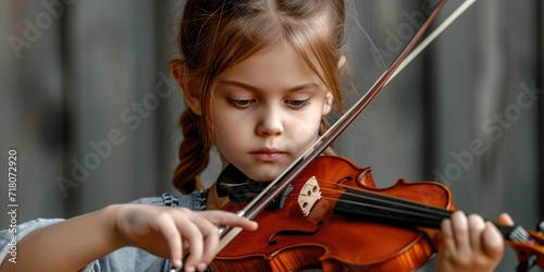 Little cute girl learning to play the violin photo