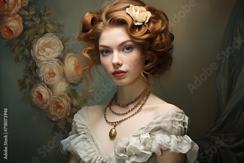 Elegant beauty in a vintage-inspired portrait with muted tones and a touch of old-world charm