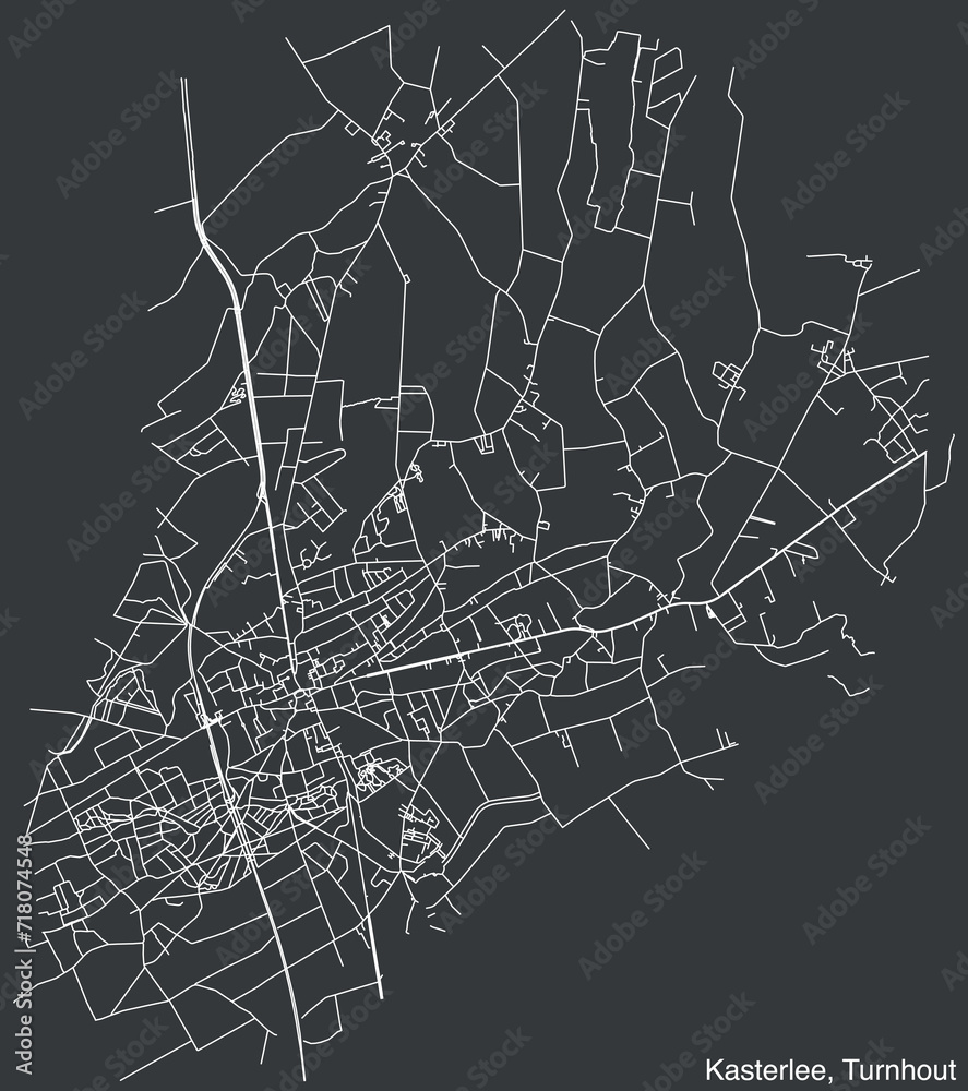 Detailed hand-drawn navigational urban street roads map of the KASTERLEE COMMUNE of the Belgian municipality of TURNHOUT, Belgium with vivid road lines and name tag on solid background