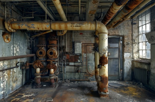 Old Factory - an old abandoned building with pipes
