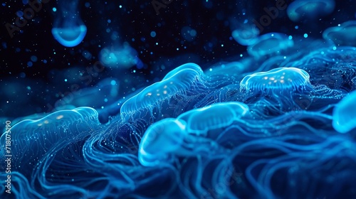 Bioluminescent organisms illuminating the depths of the ocean.