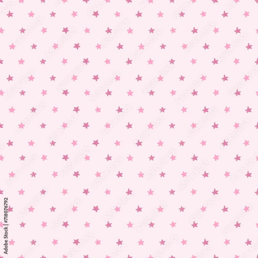 Seamless pattern with stars. Hand drawn flat vector illustration on pink background. Great for celebration, party and birthday themes.