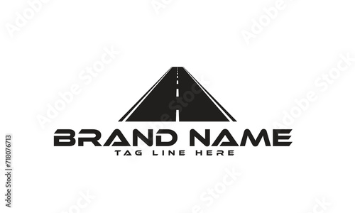 Curving tarred road or highway icon logo with center markings with diminishing perspective to infinity, cartoon illustration isolated on white