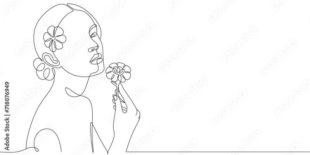 Women’s face line art style. International Women's Day continuous line art drawing. woman portrait with flower. Hand drawn feminine minimalistic modern art. Beauty and fashion concept. Women’s face line art style. International Women's Day continuous line art drawing. woman portrait with flower. Hand drawn feminine minimalistic modern art. Beauty and fashion concept.