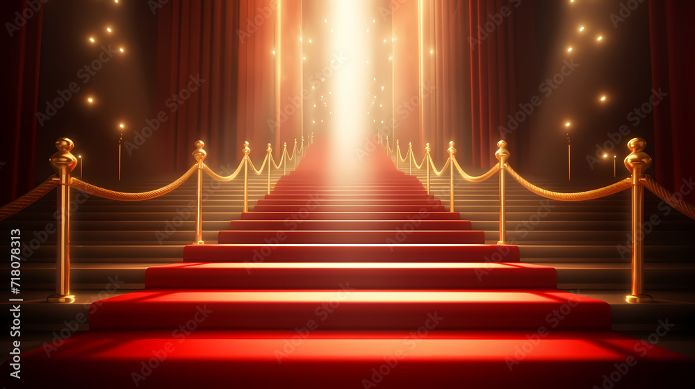 Red carpet staircase background, VIP entrance, night awards ceremony Red carpet staircase background, VIP entrance, night awards ceremony