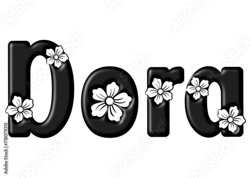 Dora- black Color - written with engraved typical Hawaiian hibiscus flowers- ideal for websites, e-mail, sublimation greetings, banners, cards, t-shirt, sweatshirt, prints, cricut,