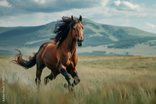 A majestic horse galloping freely across an open field © Davivd