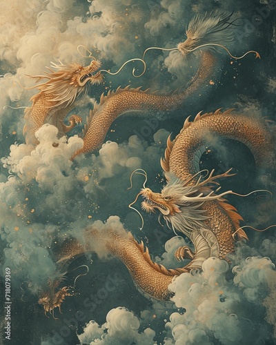 Traditional Korea and Asia god like dragon. Fury of nature. power concept.