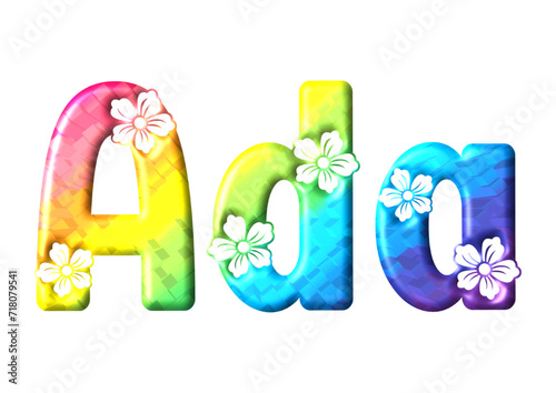 Ada - multicolor - written with engraved typical Hawaiian hibiscus flowers- ideal for websites, e-mail, sublimation greetings, banners, cards, t-shirt, sweatshirt, prints, cricut,