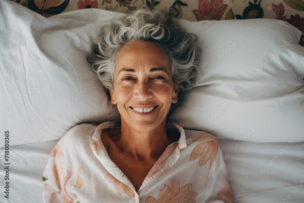 Portrait of a smiling senior hispanic woman in bed Portrait of a smiling senior hispanic woman in bed