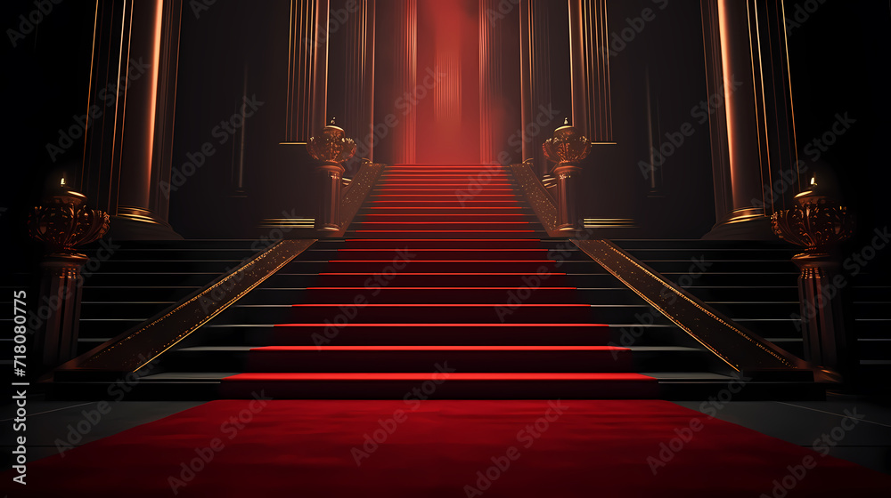 Red carpet staircase background, VIP entrance, night awards ceremony Red carpet staircase background, VIP entrance, night awards ceremony
