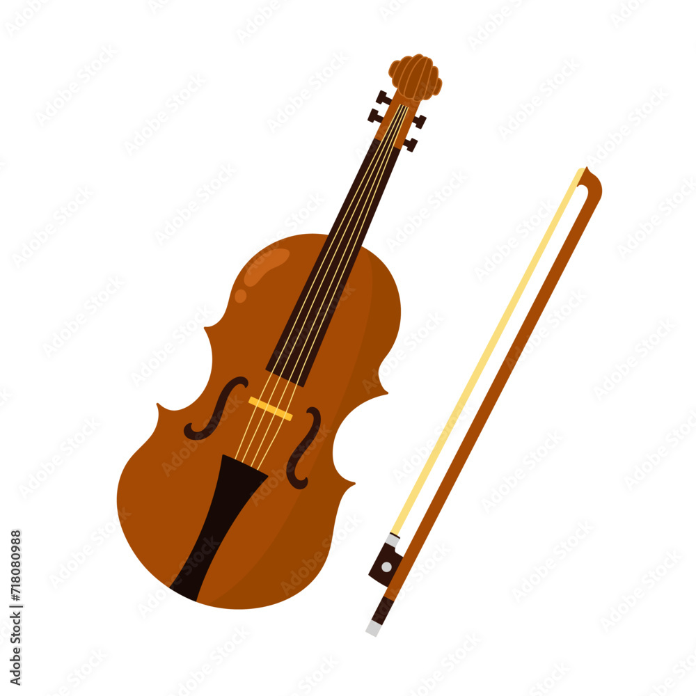 Fototapeta premium Violin in cartoon style isolated on white background. String musical instrument clipart in flat style. Vector illustration