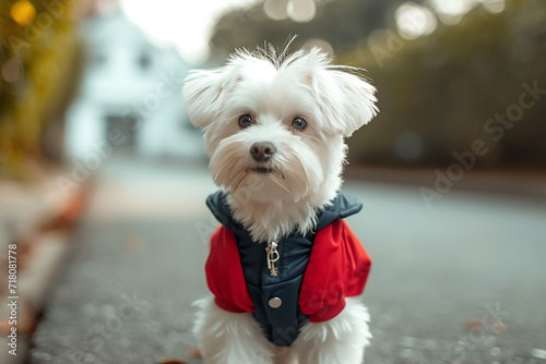 A cute puppy going to school