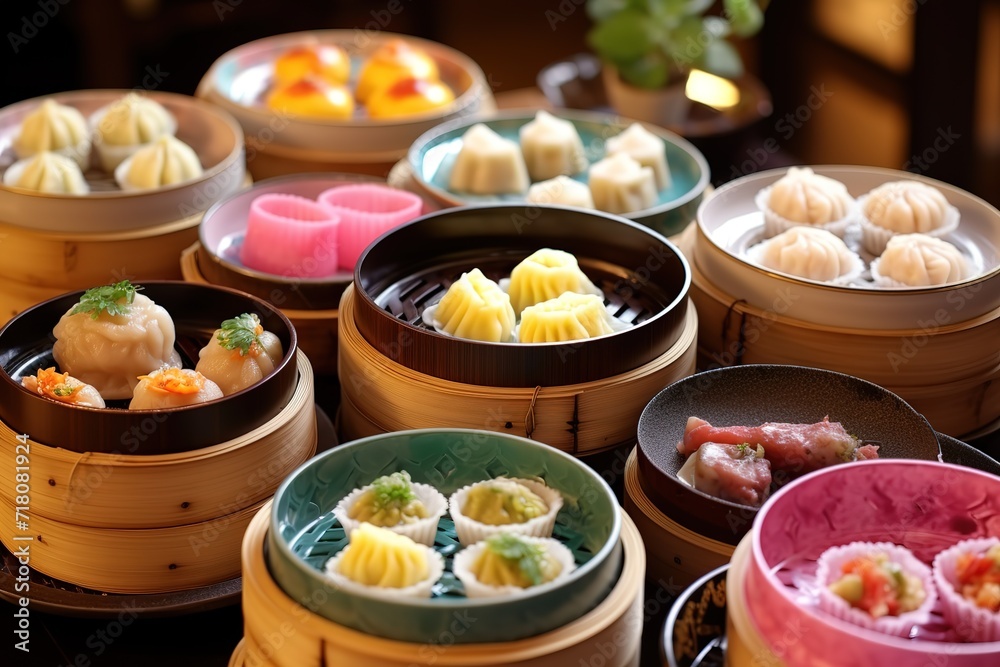 Rows of various kinds of dimsum that are tempting to eat. generative AI Rows of various kinds of dimsum that are tempting to eat. generative AI
