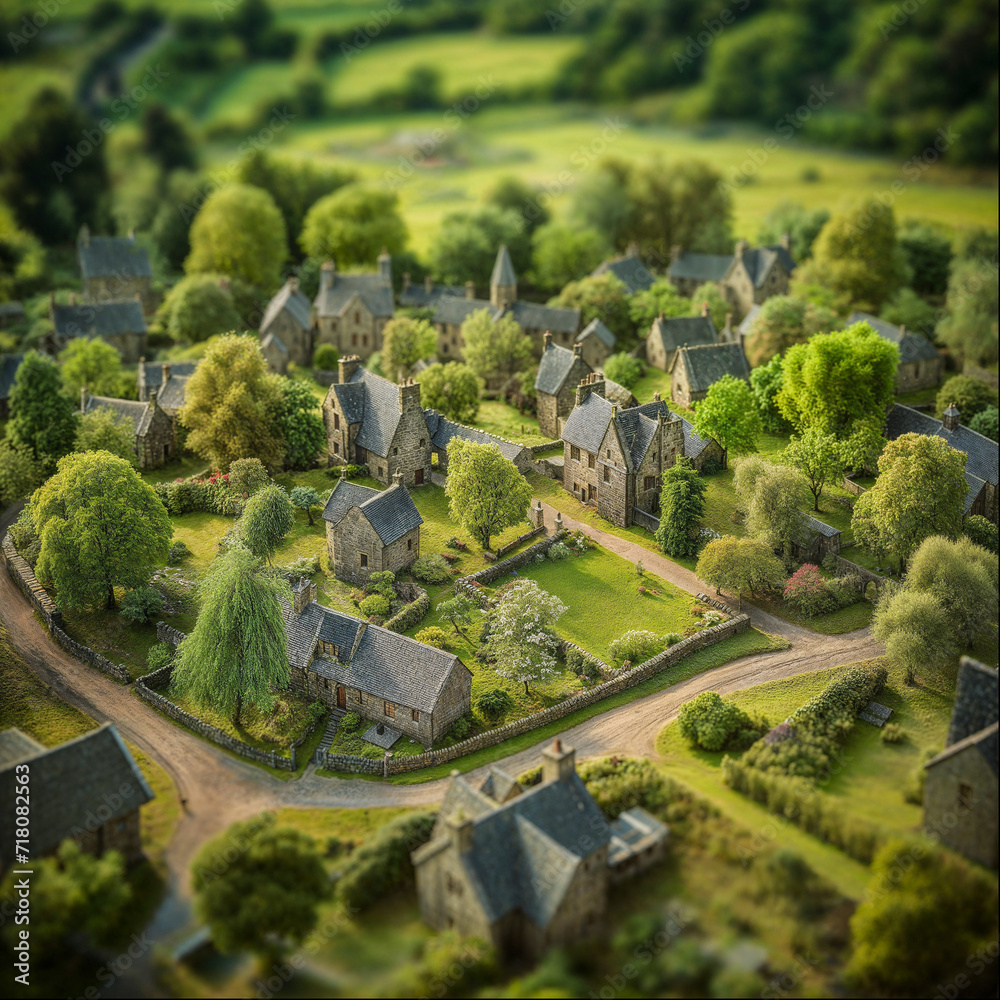 Tilt shift of old medieval village in England countryside