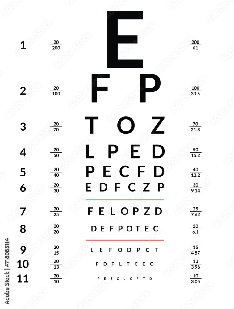 Eye Test Chart Vector. Vision Exam. Optometrist Eyesight Chart Check ...