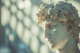 classical statue bathed in soft, natural light against a fancy modern blurry background, creating a harmonious blend of tradition and modernity