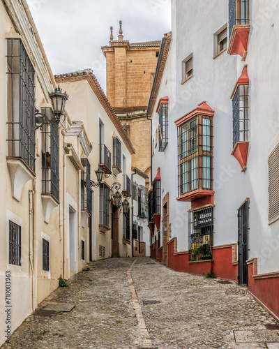 Narrow street in the town Ronda  Malaga  Andalusia  Spain