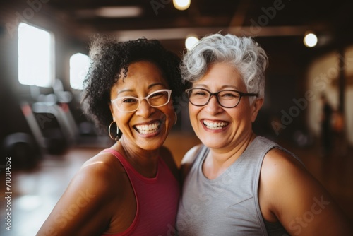 Portrait of active senior women in gym