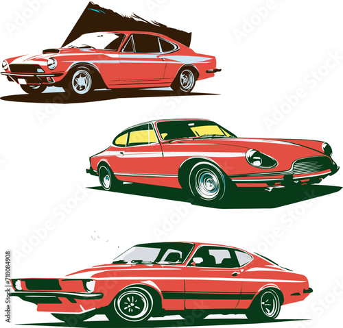 vintage illustration of red car bundling