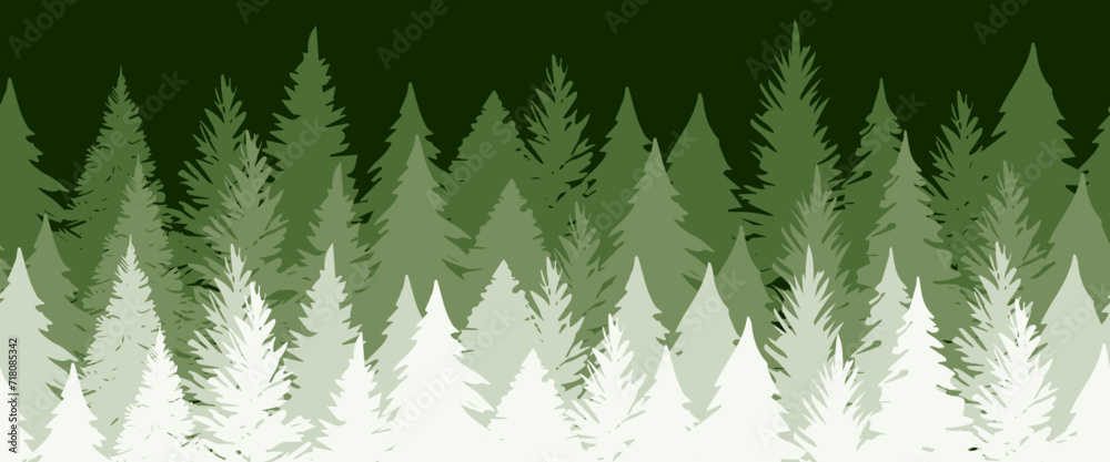 Seamless forest fir landscape border. Vector illustration.