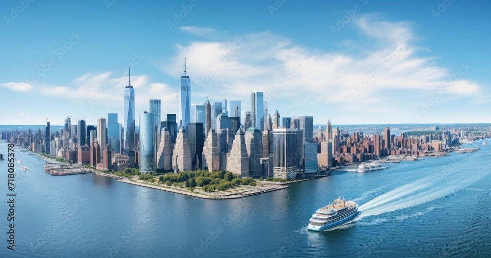 Obraz premium Aerial panoramic view of Lower Manhattan in New York City