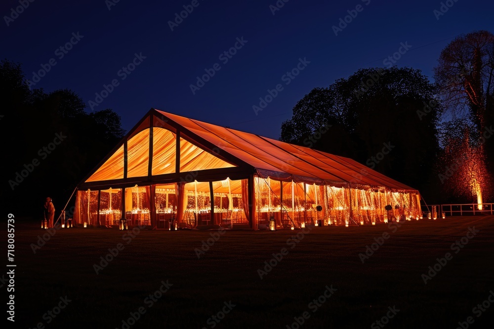 Illuminated Tent at Dusk in a Field