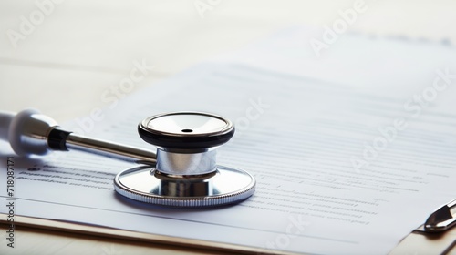 Stethoscope placed on health insurance form for medical coverage, health insurance forms image photo