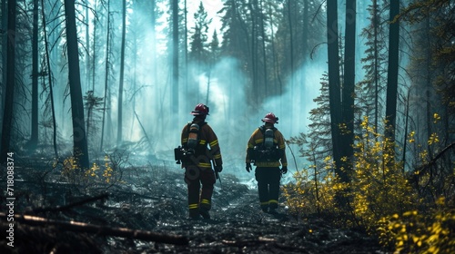 Firefighters in a Smoky Forest