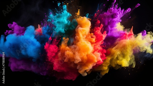 A powder explosion that is colorful on a black background.