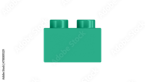 Jungle Green Block Isolated on a White Background. Close Up View of a Plastic Children Game Brick for Constructors, Side View. High Quality 3D Render with a Work Path. 8K Ultra HD, 7680x4320