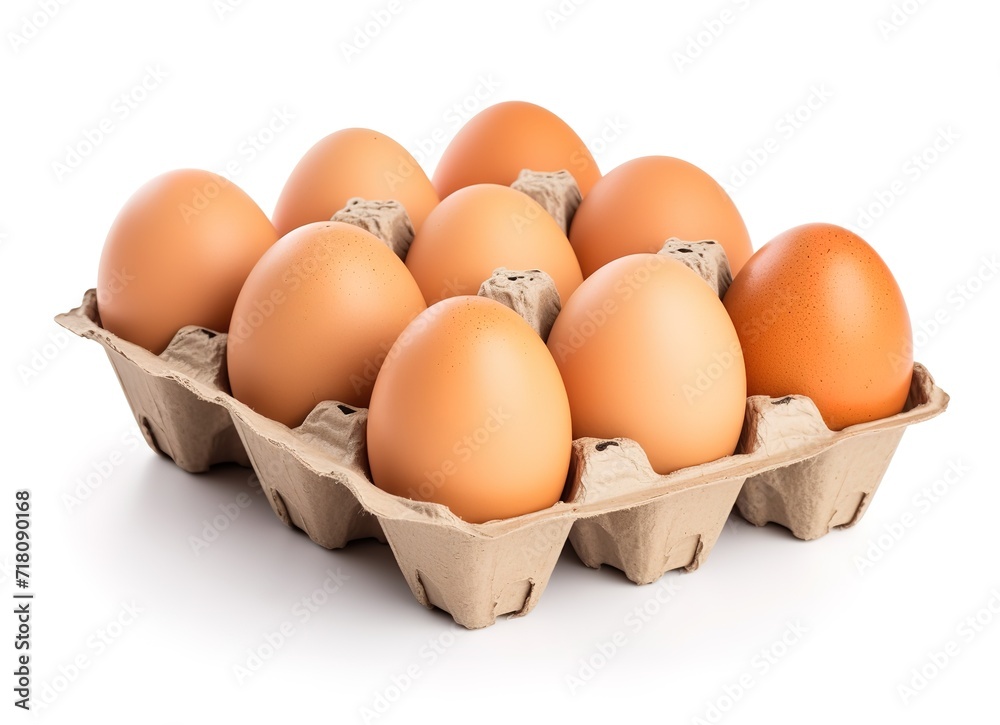 Fresh eggs on an egg tray isolated on white background. generative AI