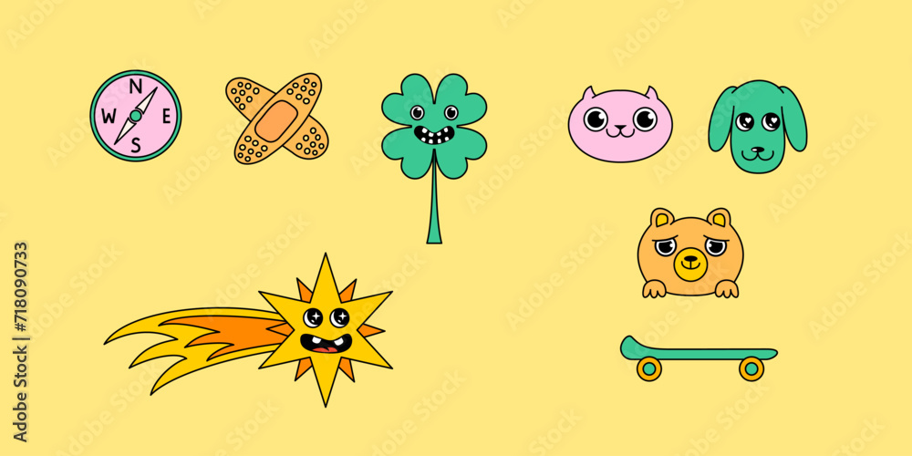 Set of Retro Cartoon characters mascots illustrations Set of Retro Cartoon characters mascots illustrations