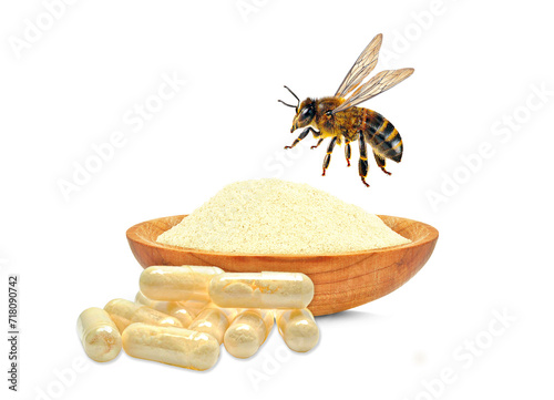 royal jelly and bee isolated on white background