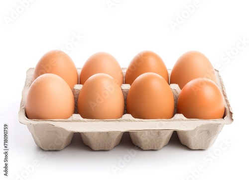 Fresh eggs on an egg tray isolated on white background. generative AI