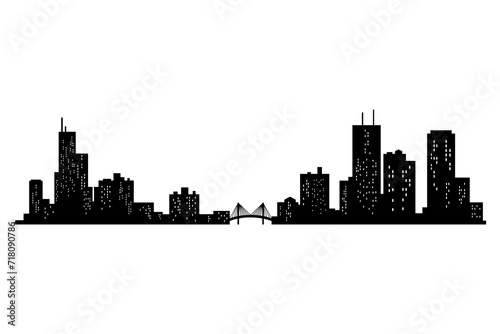 Cityscape silhouette. City building  night town and horizontal urban panorama silhouette. Modern urban landscape. Monochrome panoramic view