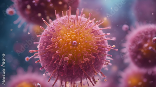 İmaginary virus molecule. Virus or germs illustration.  Human immune system virus. AI generated image © berkay08