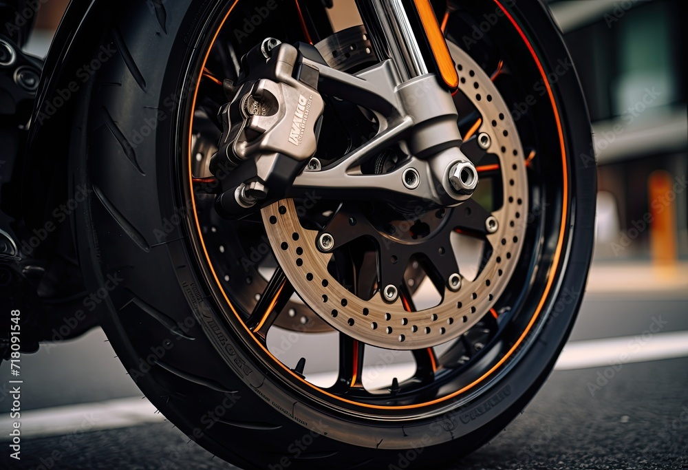 Rear wheel of a motorcycle close-up. Details of a motorcycle. Rear wheel of a motorcycle close-up. Details of a motorcycle.