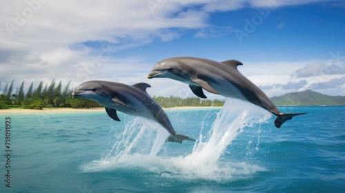 A playful dolphin pod in the ocean © MAY