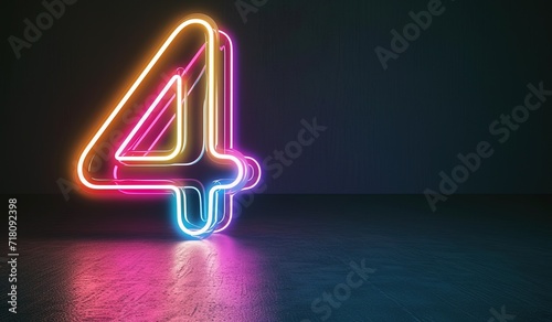 A bright neon number 4 illuminating a dark room, perfect for representing countdowns or number concepts. photo