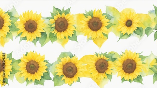 Watercolor Sunflower pattern White background