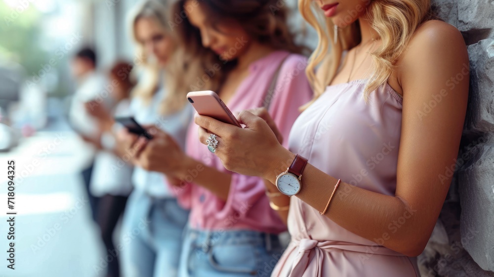 a group of individuals focused on their smartphones.  