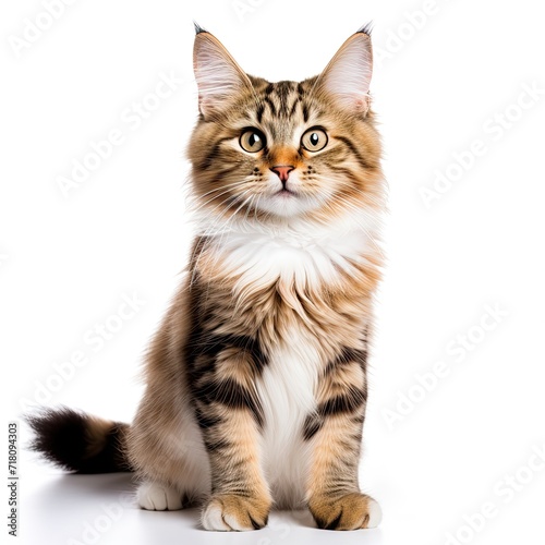 Funny beautiful cat or kitten with beautiful eyes. Pets and lifestyle concept. Beautiful fluffy cat on white background. Generative AI