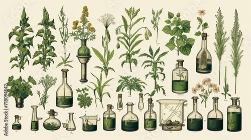 Vintage style illustration of a set of plants used to create narcotic poisons photo