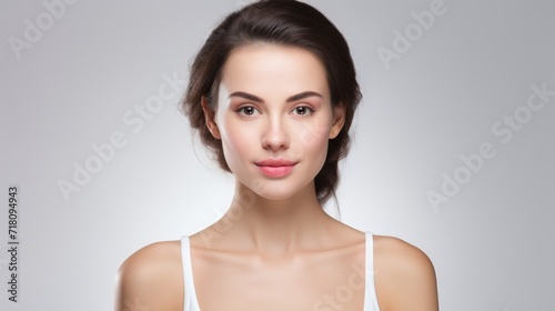 Young woman with radiant skin and a gentle smile, studio shot