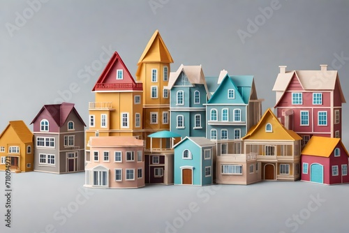 cartoon or toy houses models isolated on transparent background photo