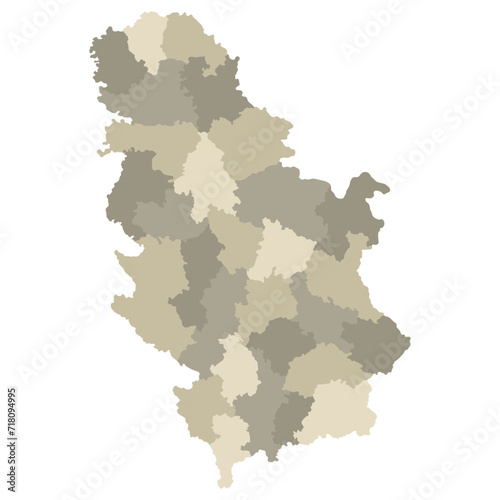 Serbia map. Map of Serbia in administrative provinces in multicolor