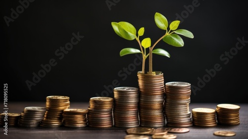 Seedlings is growing on Coins. Ideas for business growth, profits and successful development in 2024.