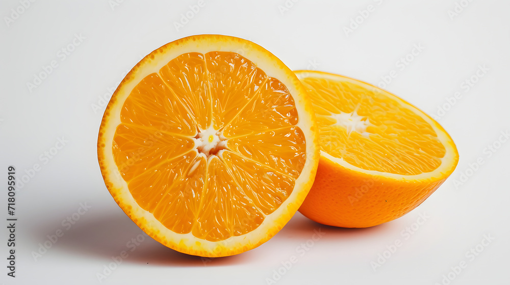 Fototapeta premium Fresh Orange Halves on White Background